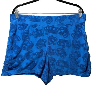 Juicy Couture Terry Cloth Shorts Crown Print Lounge Casual XXL Blue Y2K Style - Image 1 of 4