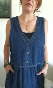 Vintage Boho 90s Boston Classics Denim Jean Maxi Dress Size 16 100% Cotton - Picture 1 of 12