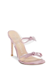 STUART WEITZMAN Womens Pink Bow 100 Round Toe Stiletto Slip On Heeled Sandal 7.5 - Picture 1 of 8