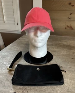 Lululemon schwarze Kalbsleder Clutch Geldbörse Portemonnaie & rosa kleiner Hut - Fitnessstudio Yoga Training - Bild 1 von 7