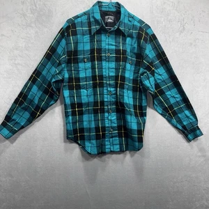 Lizwear Women's Teal & Black Plaid Button Up Long Sleeve 100% Cotton Shirt M - Picture 1 of 15