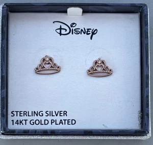 Pendientes corona princesa Disney enchapados en oro de 14 quilates en plata de ley - Imagen 1 de 4