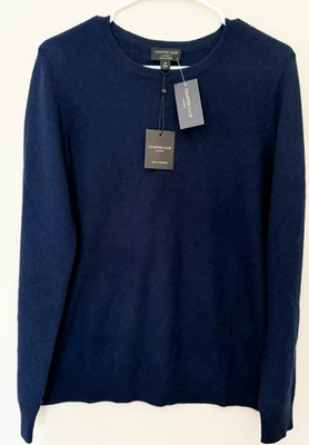 NWT Charter Club Luxury 100% Cashmere Crewneck Sweater, XL, Navy, $159 - Image 1 of 4