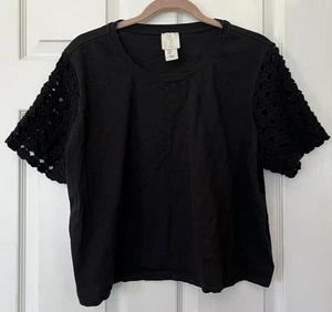 Top corto Joie crochet manga corta negro talla XL Boho Beachy Festival - Imagen 1 de 12