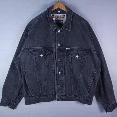 Vintage Guess Georges Marciano Jacket Mens Medium Black Denim Trucker USA 90s - Image 1 of 4