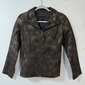 Bernardo Leather Jacket Brown Gold Women's Size S Motorcycle Zip Up Collared  - Picture 1 of 13