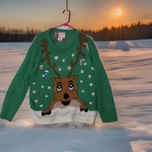 Leuchtender hässlicher Weihnachtspullover L/XL Rentier weich flauschig blinkende Lichter Jingles - Bild 1 von 12