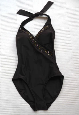 BNWoT F&F brown/trim h'neck tum control pad cup Swimming Costume Size 8 - Image 1 of 4