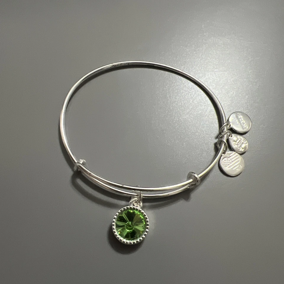 Alex and Ani August Birthstone Green Peridot Gem Charm Bracelet Silver - Image 1 of 1