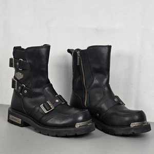 Harley Davidson Black Leather Mid-Calf Double Buckle Motorcycle Boots Mens Sz 9 - Picture 1 of 23