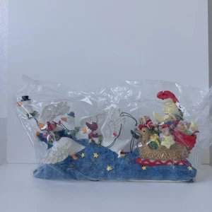 Weihnachten Gans Schlitten Figur Weihnachtsdeko Enten fliegender Weihnachtsmann Vintage - Bild 1 von 5