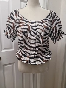 J CREW DAMEN ZEBRA PRINT, PUFFÄRMEL FRÜHLING OBERTEIL SCHÖSSCHEN BLUSE Gr. L Neu mit Etikett - Bild 1 von 8