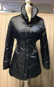 BLUE DEEP Italy dunkelblau Puffer Jacke Mantel mit Gewand Lederbesatz PXS - Bild 1 von 18