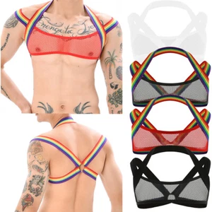 Mens Mesh Crop Top Body Chest Muscle Tops Arnés Vendaje Gay Lingerie Costume - Imagen 1 de 36