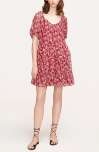 REBECCA TAYLOR MONARCH FLEUR TIERED CRIMSON PRINT MINI DRESS SIZE L $395 - Picture 1 of 13