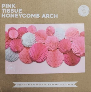 28pc Pink TISSUE HONEYCOMB Birthday Arch DARK LIGHT WHITE SHADE PAPER Hanging UK - Picture 1 of 3