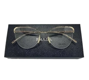 Prada Eyeglasses Pale Gold Half Rim PR 60UV ZVN1O1 53 19 140 New Case Box Cloth - Picture 1 of 9