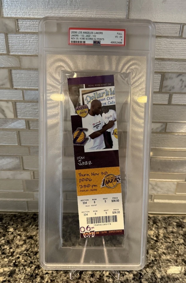 Boleto completo 2006 Los Angeles Lakers Kobe Bryant PSA 52 puntos Utah Jazz Mamba Foto 1 de 4