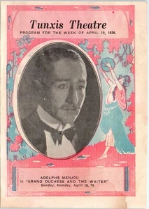 Programa de teatro Tunxis 1926 Adolphe Menjou Gran duquesa y camarero Windsor, CT PP - Imagen 1 de 3