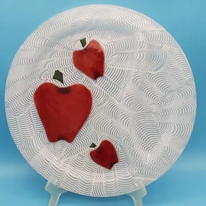 Rosh Hashanah Apples & Honey Art Glass Divided Plate Dish 11.5" - Picture 1 of 11