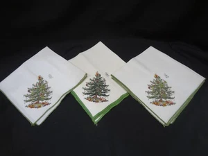 Spode China Christmas Tree with Green Edge - 3 Cloth Napkins SMALL STAIN on one - Picture 1 of 9