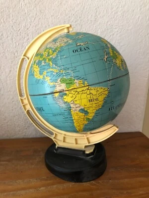 ❤️🐈‍⬛Ancien et beau globe terrestre en métal vintage - Photo 1/4