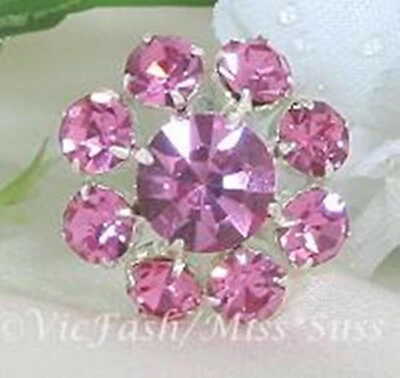 Round 17mm silver-tone Metal & Rose pink rhinestone Buttons  - set of 4 - Image 1 of 4