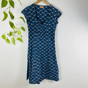 Karma East Size L 14 Dress Green Blue Print Floral Fit Flare Cotton Pockets - Bild 1 von 8