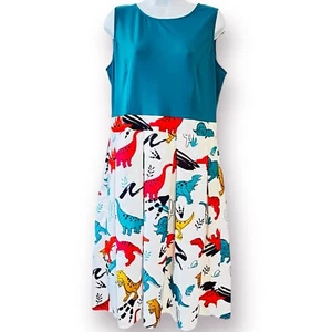 Dressfo Vintage Style Round Neck Sleeveless Dinosaur Print A-line Dress XXL - Picture 1 of 13