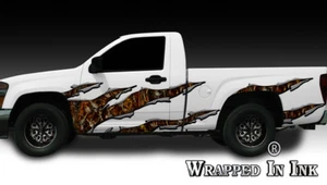 Truck Side Graphics Rocker Panel Ripped Metal Skull Blaze Camouflage Camo 01 - Picture 1 of 3