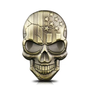 Patriotic Skull US Flag Metal Emblem - 3D Car Hood/Tank Badge Durable Motorcycle - Picture 1 of 4