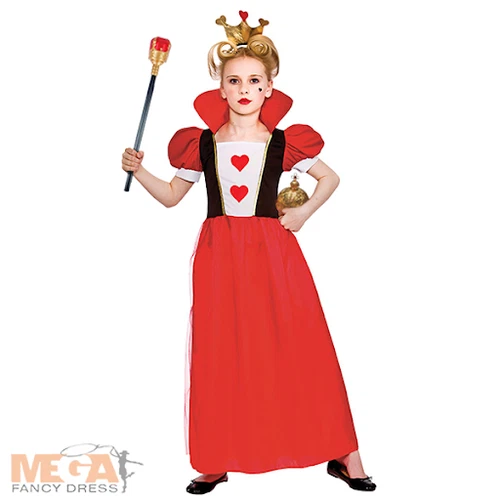 Queen of Hearts Girls Fancy Dress Fairytale Book Day Week Kids Costume + Sceptre - Image 1 of 1