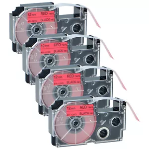 4 cintas de etiquetas PK XR-12RD 12 mm negras sobre rojas para impresora EZ KL-100 8100 750B 750KR - Imagen 1 de 12