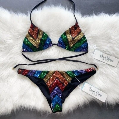 BRAND NEW Beach Bunny Rainbow SLOANE Sequin Bikini SMALL SET - Image 1 of 4
