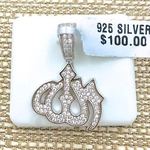 925 STERLING SILVER ALLAH Pendant, Icy, Bling, Hip-Hop, Piece, Symbol, Sign - Picture 1 of 5