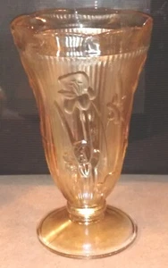 1950's Jeannette Glass Marigold Carnival Iris Herringbone Iridescent 9” Vase VTG - Picture 1 of 11