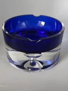 Vintage Krosno Art Glass Ashtray Sommerso  Colbalt Blue Bubble Superb Condition  - Picture 1 of 10