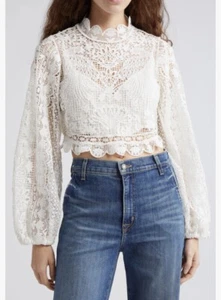 Crop top nuovo con etichette $195 Farm Rio Guipure manica lunga taglia XL! - Foto 1 di 6
