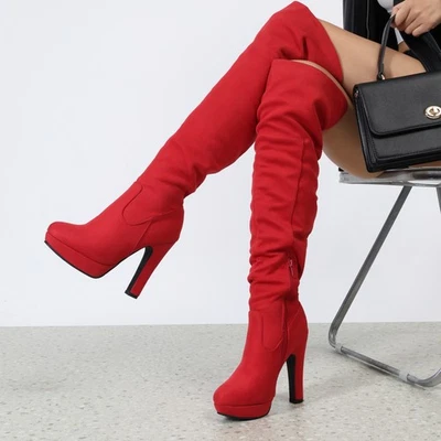 Mujeres Sexy Botas Sobre la Rodilla Moda Hasta el Muslo Damas Sexy Botas de Tacón Alto Foto 1 de 4