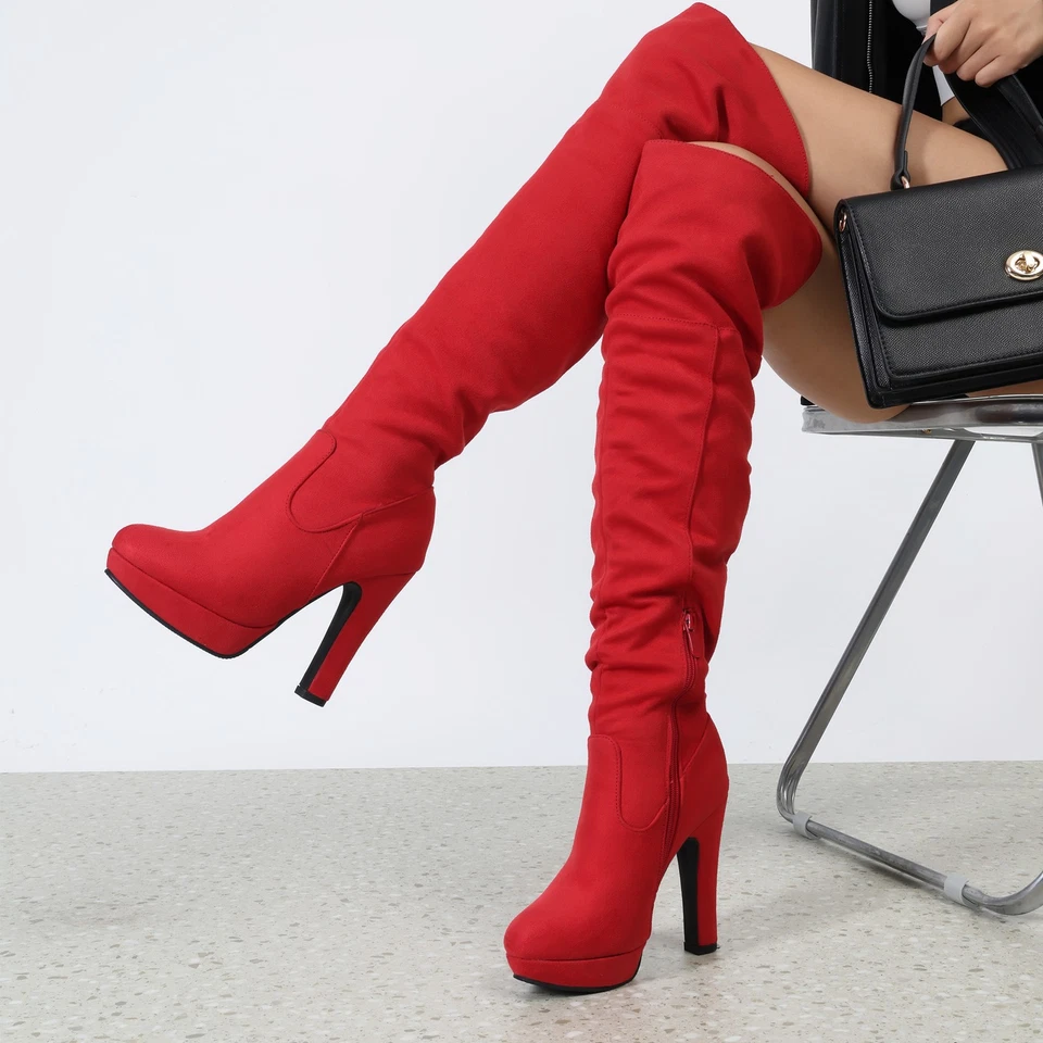 Mujeres Sexy Botas Sobre la Rodilla Moda Hasta el Muslo Damas Sexy Botas de Tacón Alto Foto 1 de 4