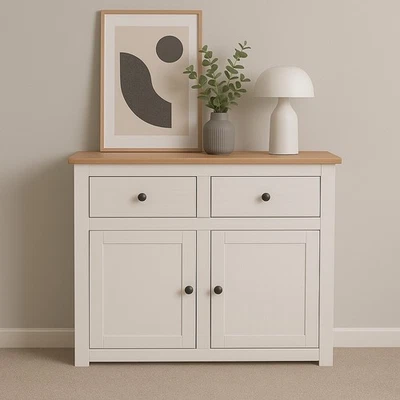 White Sideboard Cabinet Cupboard Storage 2 Door 2 Drawer Wooden Hallway Unit - Image 1 of 4