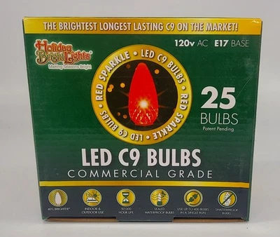 LED C9 Bulbs 25 Red BLINKING Christmas Lights NEW Commercial Grade E17 BRIGHT - Image 1 of 4