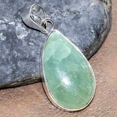 Colgante Aguamarina Chapado en Plata 925 1.5" Hecho a Mano Regalo Grueso Joyería GW Foto 1 de 3