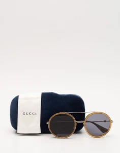 RRP€366 GUCCI GG0061S Round Pilot Sunglasses Bee & GG Logo Gradient Lenses - Picture 1 of 11