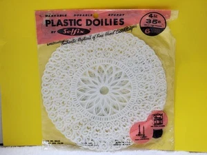 4 VINTAGE SELFIX PLASTIC WHITE DOILIES 6.5" KITCHEN HOME DECOR CRAFTING NEW - Picture 1 of 3