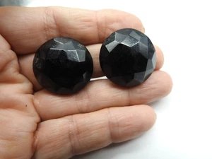 Pendientes de clip de botón de vidrio facetado negro de Alemania Occidental de colección - Imagen 1 de 5