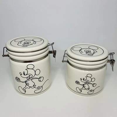 Disney Mickey Ceramic Kitchen Canister Set of 2 Modern Clamp Lid Storage Jars - Image 1 of 4