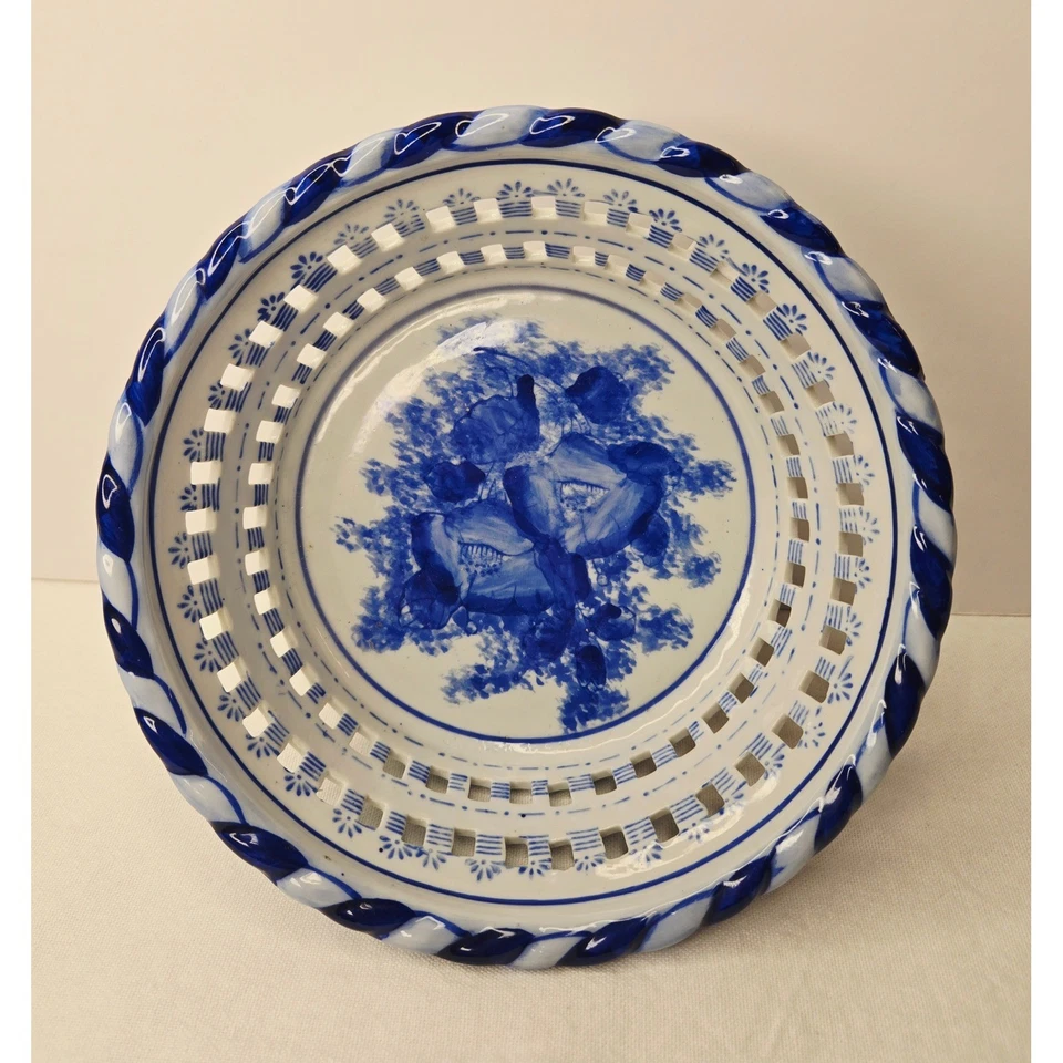 Cesta de celosía floral azul blanco - Centro de mesa Frutero Plato de caramelo Foto 1 de 4
