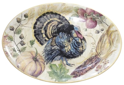ОВАЛЬНОЕ БЛЮДО С ИНДЕЙКОЙ POTTERY BARN С ФРЕСКОЙ — 22 X 15,5 X 1,5 дюйма - Изображение 1 из 3
