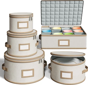 Hard Shell China Storage Containers – 5 Piece Set for Storing Dinner Plates, Sal - Picture 1 of 12